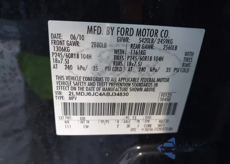 2010 Lincoln Mkx from USA, damaged, VIN 2LMDJ6JC4ABJ34830